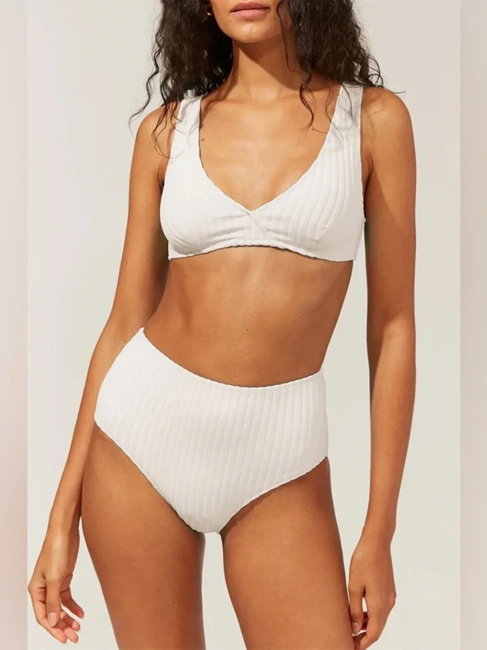 Solid & Striped The Beverly White Ribbed Bikini Top Plunging Crossover XS